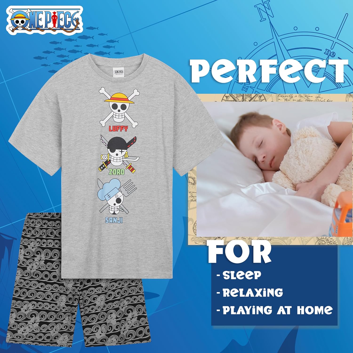 Pyjama court garçon One Piece avec t-shirt et short – Image 4