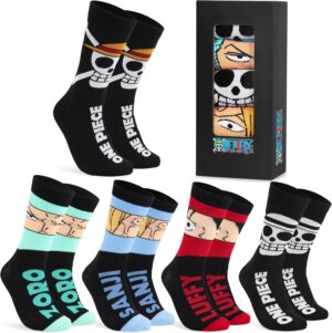 One Piece lot de 5 chaussettes mi-mollet noir Luffy homme et ado
