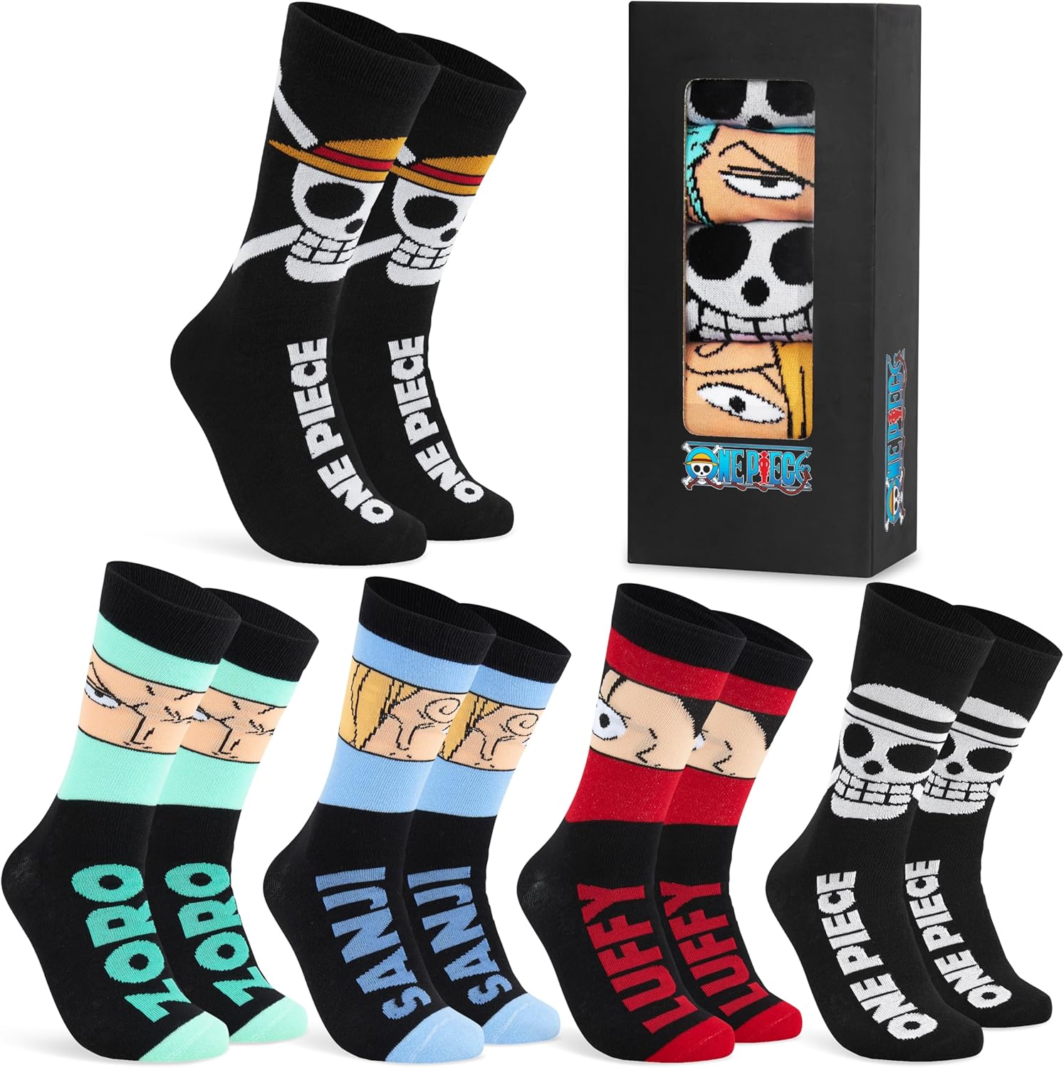 One Piece lot de 5 chaussettes mi-mollet noir Luffy homme et ado