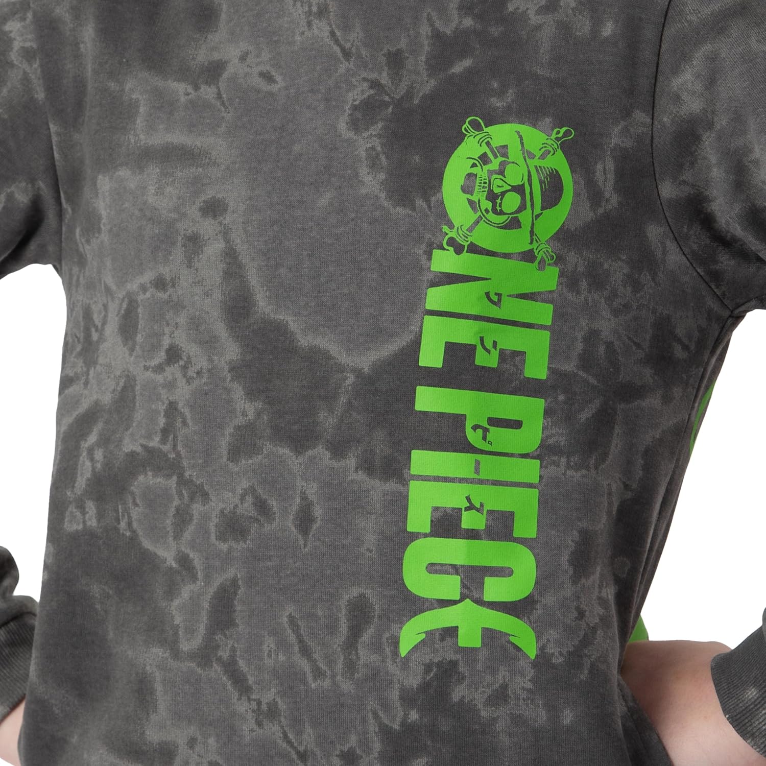 Sweat à capuche One Piece garçon gris, logo vertical et Jolly Roger – Image 3