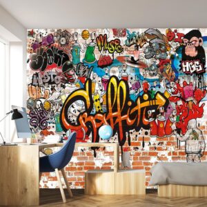 Papier peint One Piece graffiti photo mural pierre brique 366 x 254 cm avec colle incluse