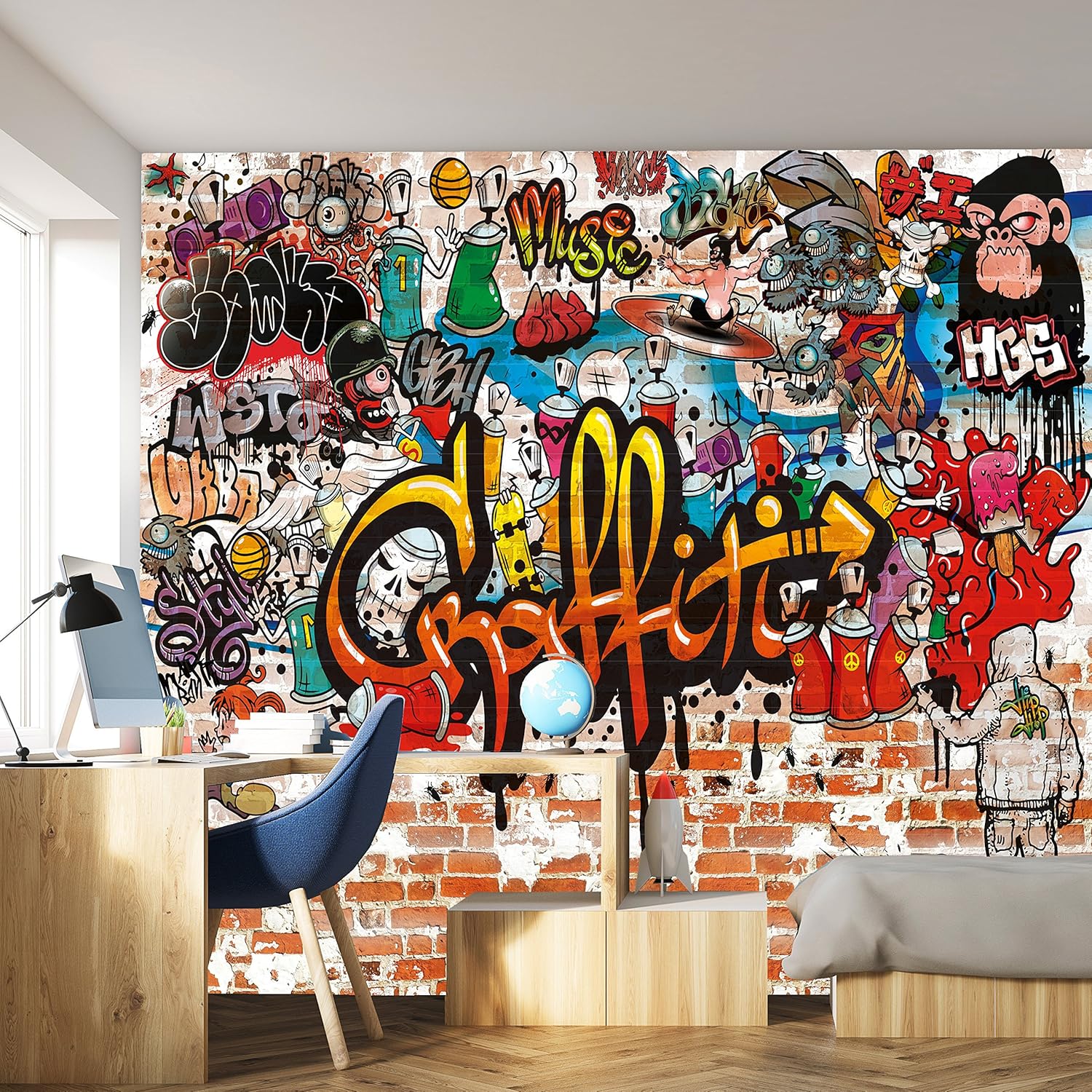 Papier peint One Piece graffiti photo mural pierre brique 366 x 254 cm avec colle incluse