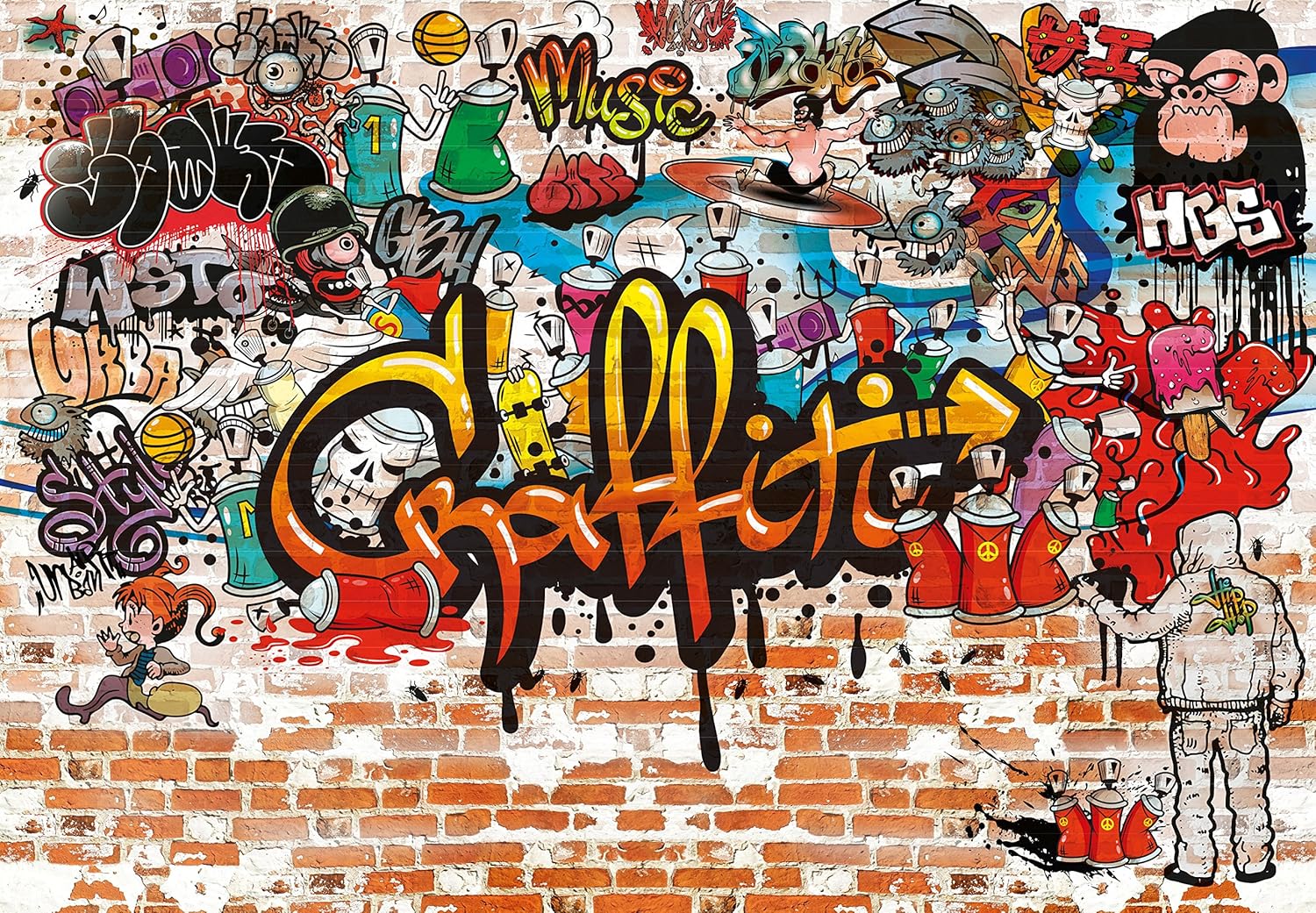 Papier peint One Piece graffiti photo mural pierre brique 366 x 254 cm avec colle incluse – Image 4