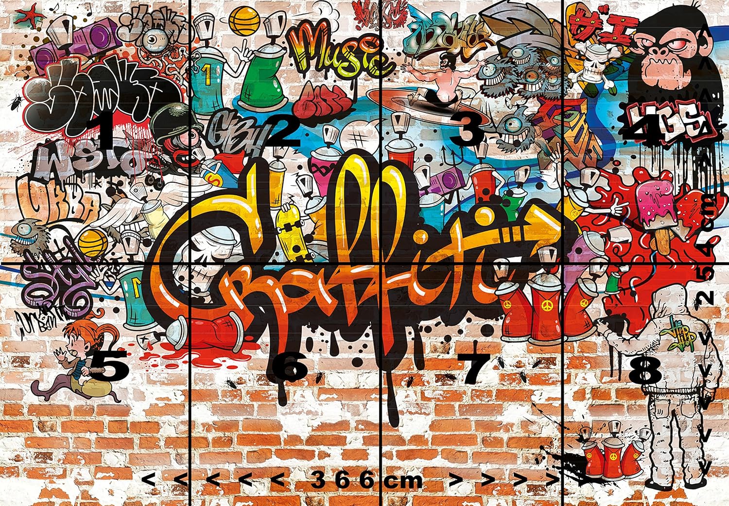 Papier peint One Piece graffiti photo mural pierre brique 366 x 254 cm avec colle incluse – Image 3