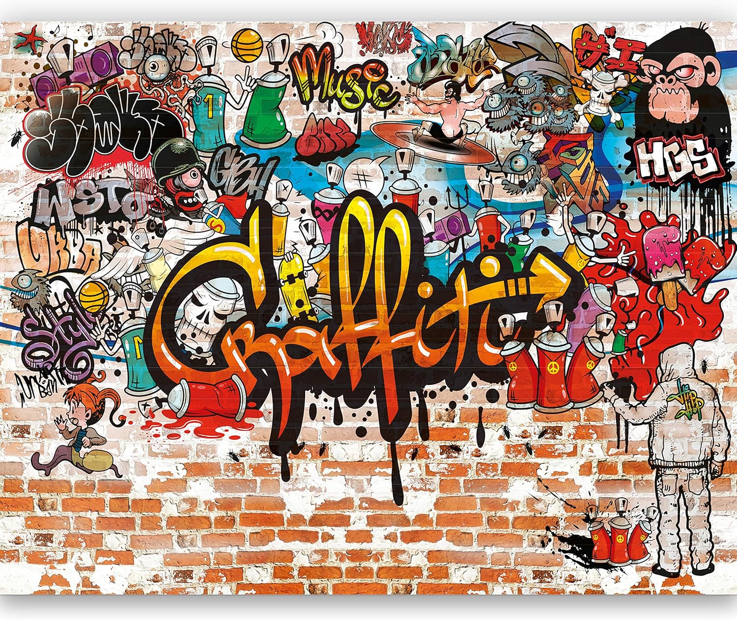 Papier peint One Piece graffiti photo mural pierre brique 366 x 254 cm avec colle incluse – Image 2