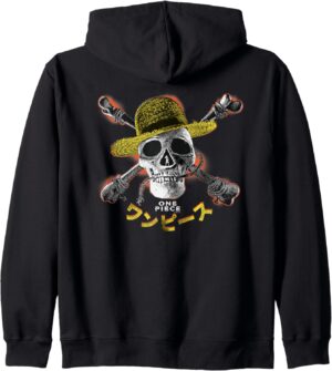 Sweat à capuche One Piece Monkey D. Luffy Straw Hat Jolly Roger, col tissé