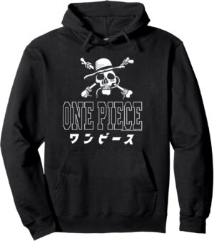 Sweat à capuche One Piece Monkey D. Luffy logo Kanji et chapeau de paille