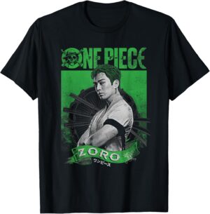 T-shirt noir One Piece Zoro imprimé, coupe classique Femme/Homme