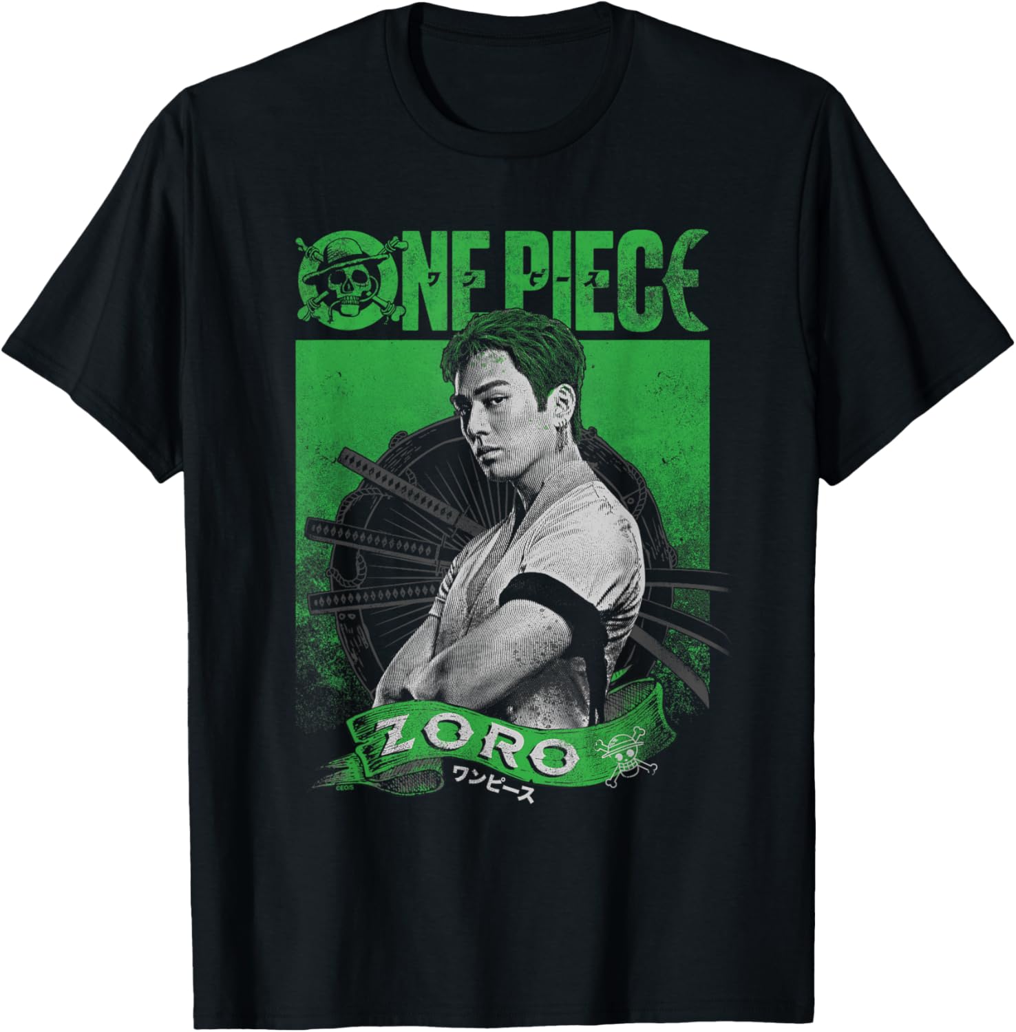 T-shirt noir One Piece Zoro imprimé, coupe classique Femme/Homme