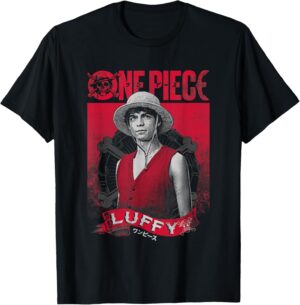 T-shirt One Piece Luffy portrait gravé coupe classique