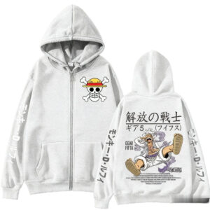 Sweat zippé One Piece Nika blanc jusqu’à 3XL
