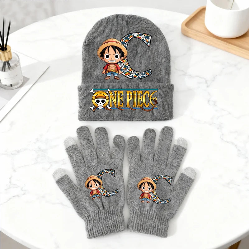 Ensemble Bonnet et Gants One Piece Luffy Gris