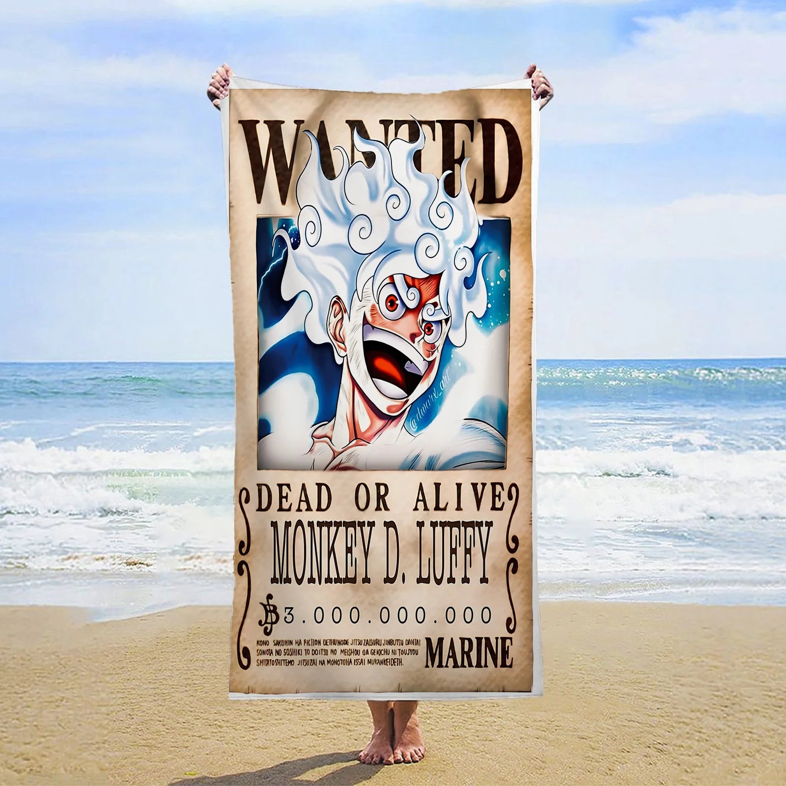 Serviette de Plage One Piece Wanted Luffy Nika 100x180cm