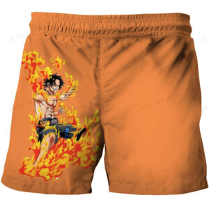 Short de bain One Piece Luffy paysage orange, tailles S à XXXL