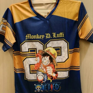Maillot de Foot One Piece Luffy rayé jaune et bleu jusqu’à 3XL
