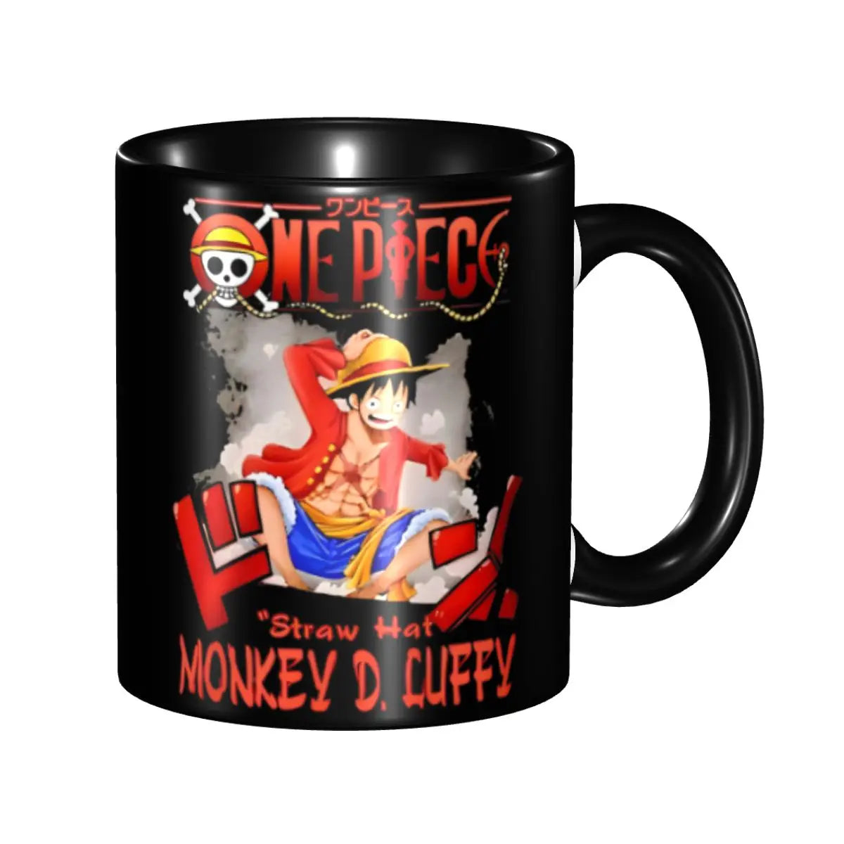 Mug One Piece Luffy minimaliste avec couvercle bois