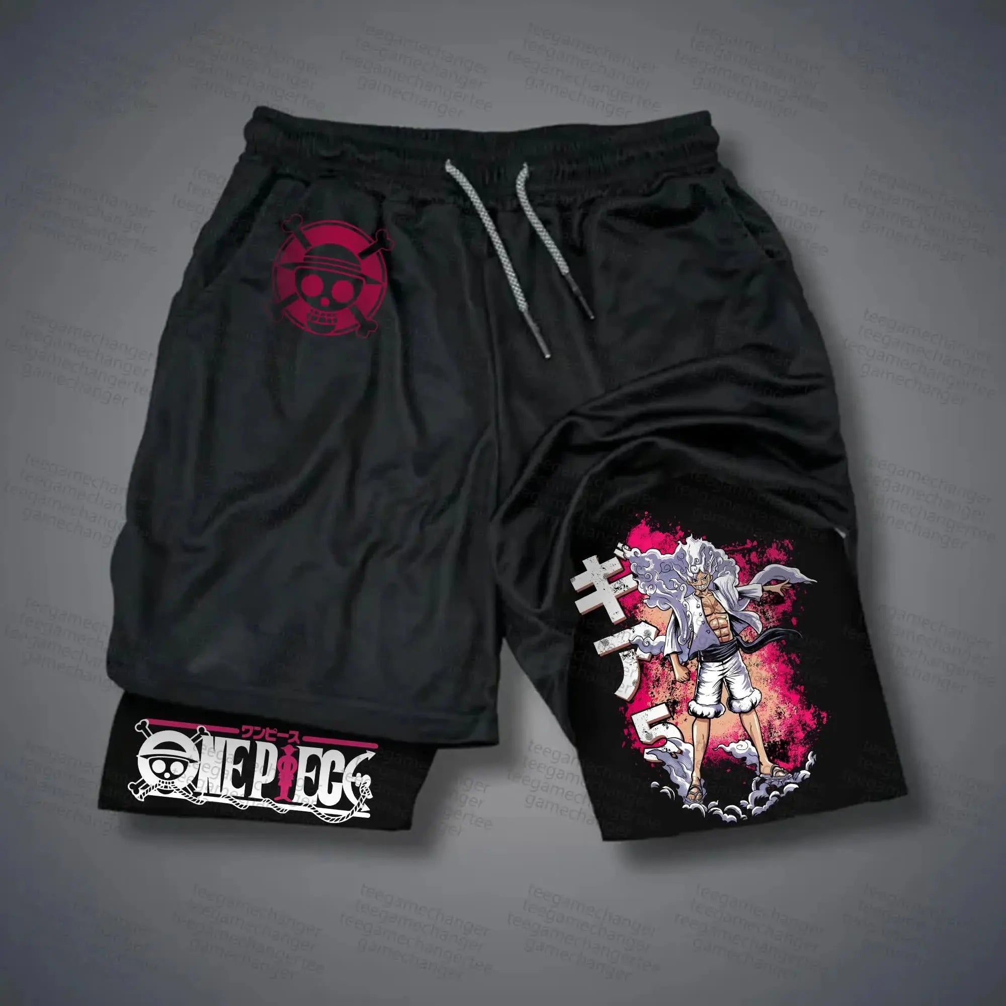 Short de sport 2-en-1 One Piece logo Luffy noir