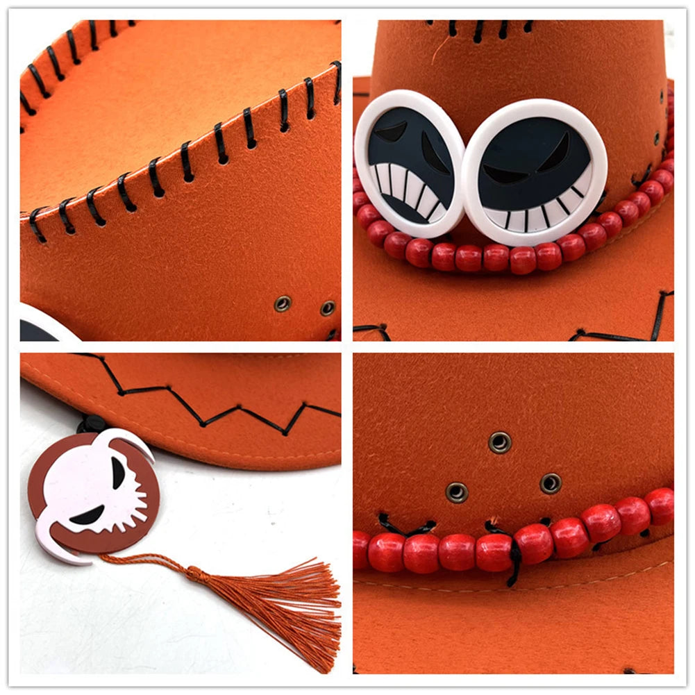 Chapeau Ace One Piece en feutre orange avec badges – Image 3