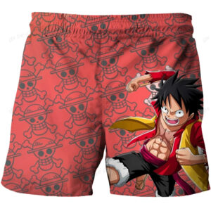 Short de Bain One Piece Fleurs de Cerisier et Luffy - Rouge