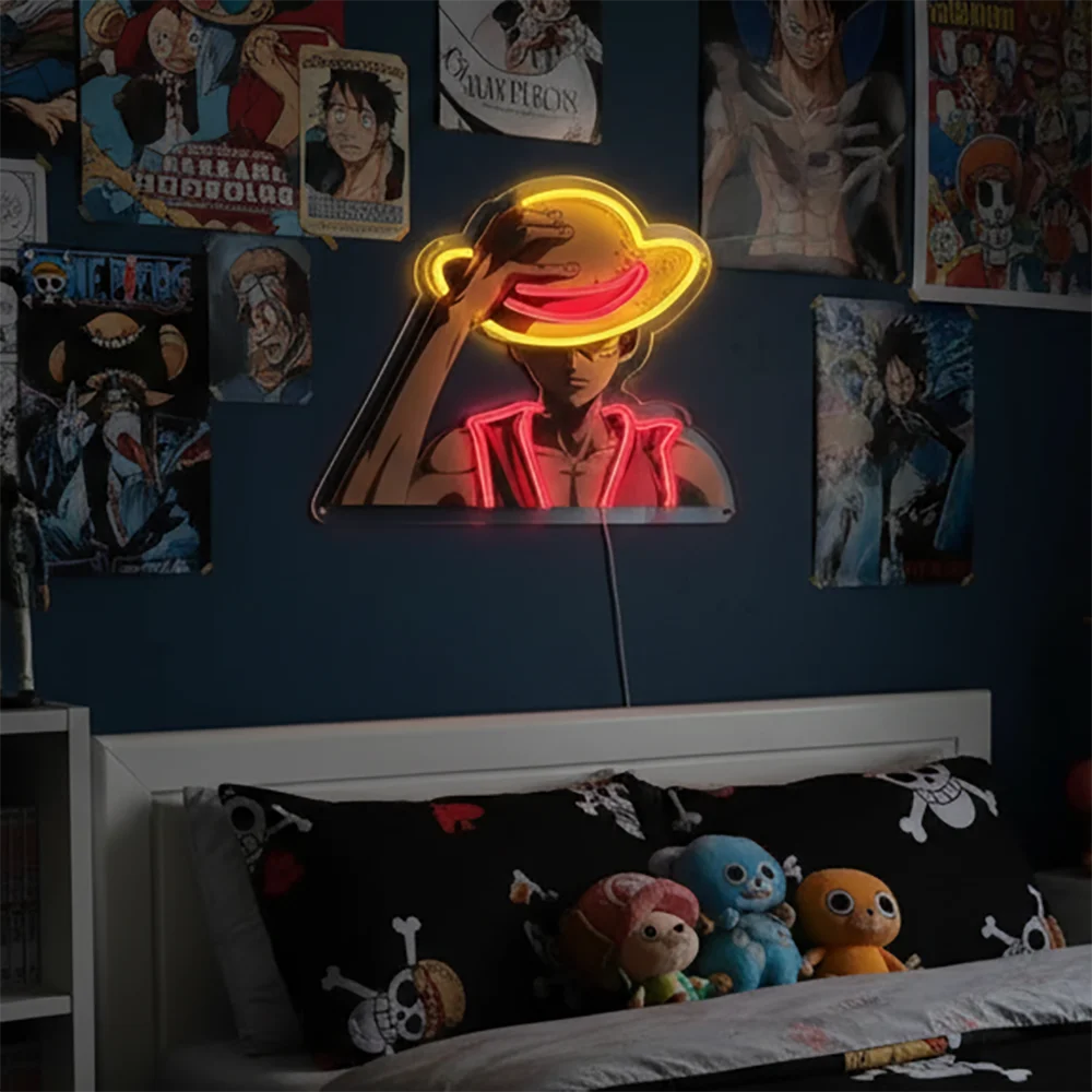 Lampe Néon One Piece Silhouette Luffy Rouge