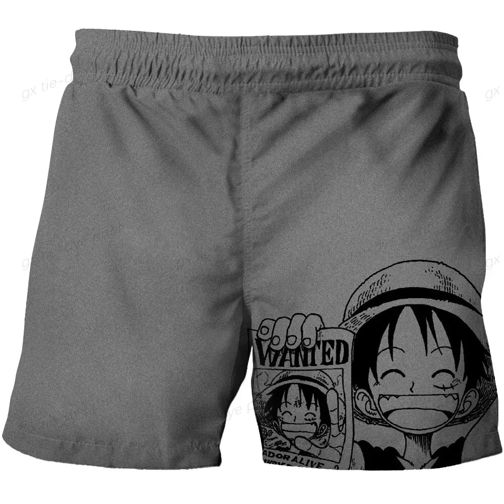 Short de bain One Piece gris à portraits d’équipage