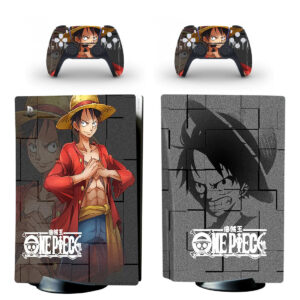 Sticker PS5 One Piece Portrait Luffy Noir Blanc