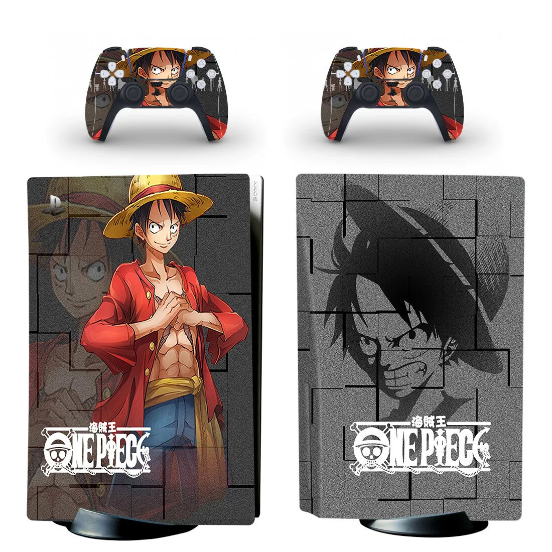 Sticker PS5 One Piece Portrait Luffy Noir Blanc