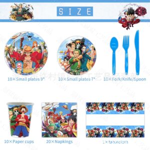 Pack anniversaire One Piece avec assiettes, gobelets et couverts
